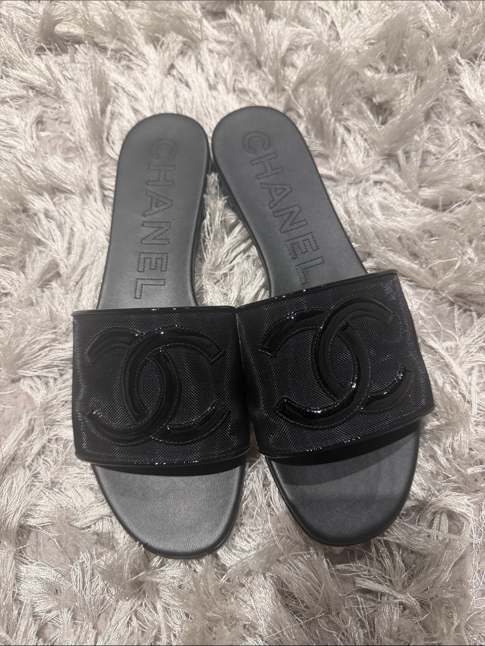 Chanel double C black slides